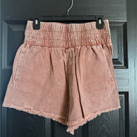 new in Pants - High-Waist Washed Rose Elastic Band Women’s Shorts